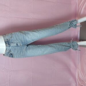Redial Tie Hem Light Wash Mom Jeans size UK8/ US4